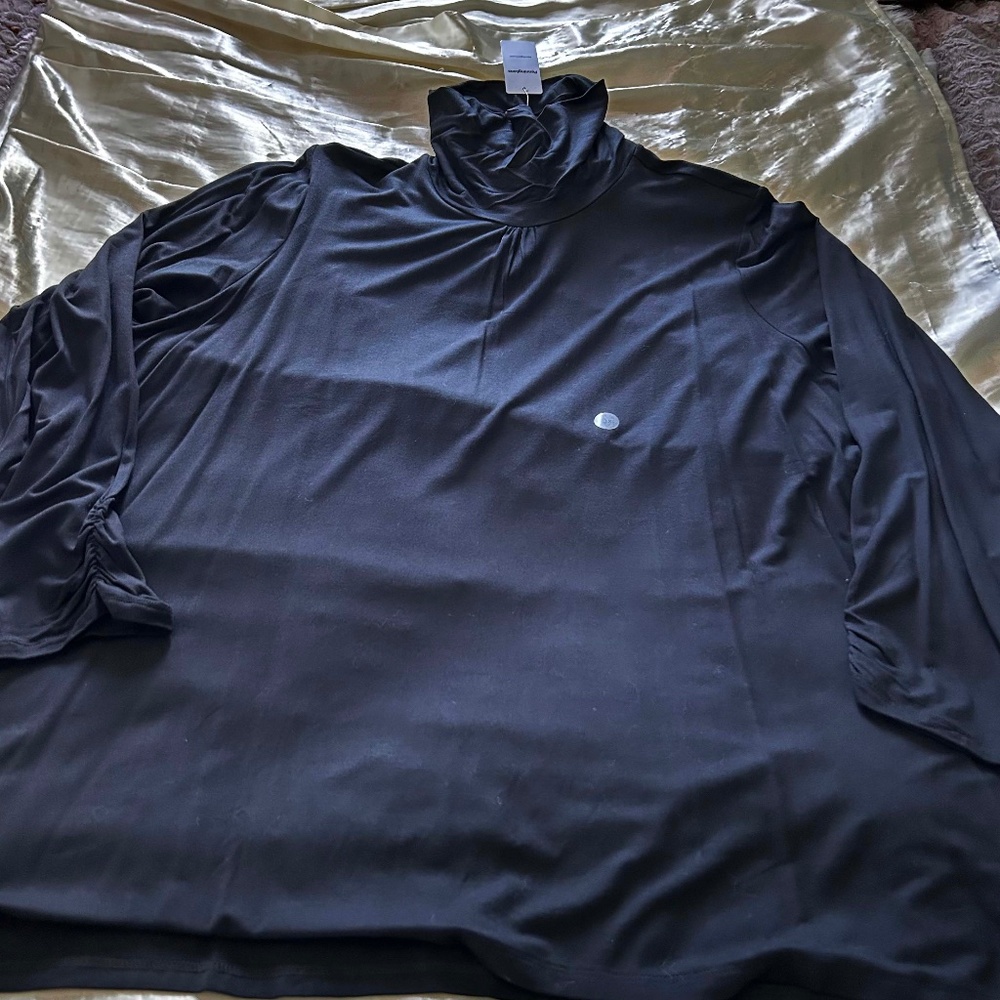 TURTLENECK TUNIC, BLACK, SZ 3X, LONG SLEEVES, SHIRRING DETAIL ON SLEEVES, RELAXE